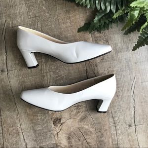 Elegant White Block Heel Pumps